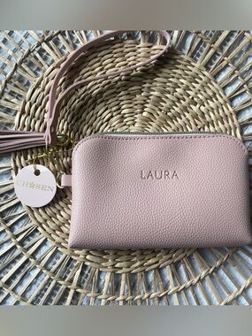 LAURA Blush Pink Pebbled Wristlet Clutch with Tassel